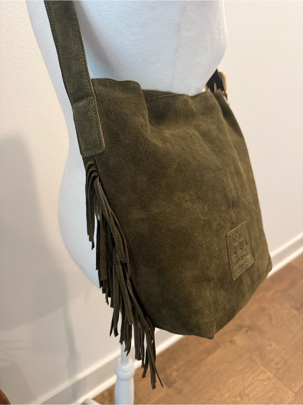 Haute Hippie Suede Fringe Olive Green Bucket Shoulder Bag Purse NWT - Picture 7 of 16